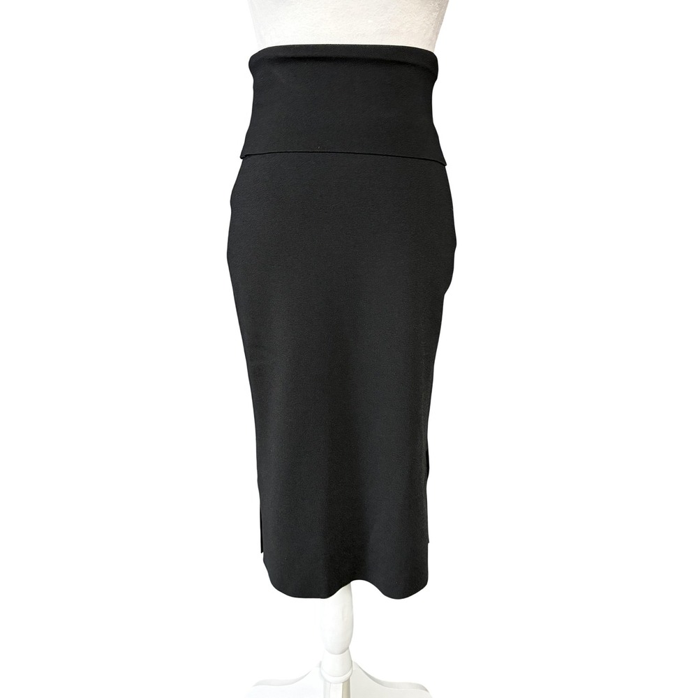 MM.LaFleur Knit Pencil Skirt Womens M Black High Waist Midi Pull On Stretch